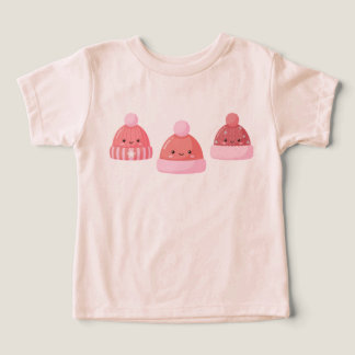 Cute Pink Kawaii Winter Beanie Smiling Cartoon Tod Toddler T-shirt