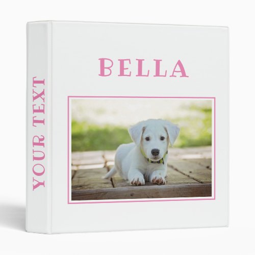 Cute Pink Keepsake Pet Dog Photo Album Binder - Cute Pink Memory Keepsake Pet Dog Photo Album Binder. The binder has a photo of a pet and the pet`s name in pink on a white background. Personalize with your dog or any other pet photo and your dog or pet name and change or erase the name on the spine. A great keepsake gifts, photo album, a scrapbook album, in memory of, notes and more for your dog or pet.