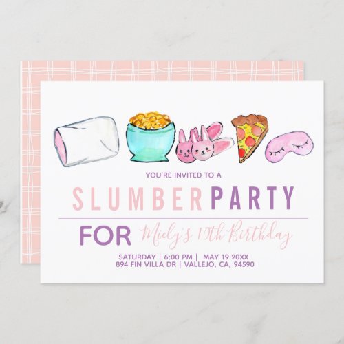 Cute pink kid slumber party birthday invite