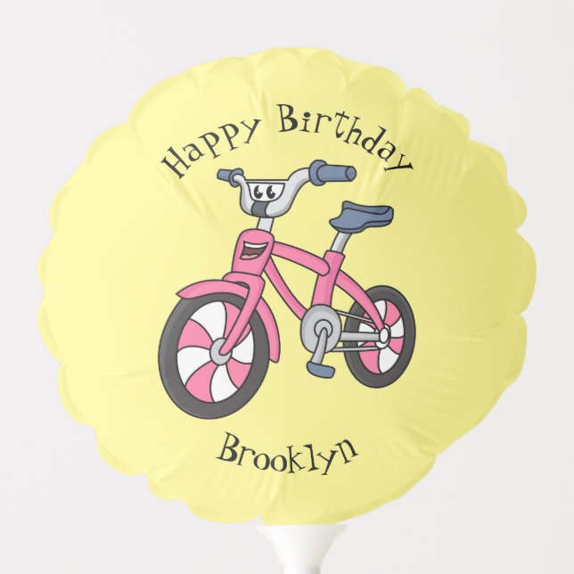 Cute pink kids bicycle cartoon illustration balloon (Front)