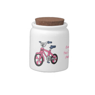 Cute pink kids bicycle cartoon illustration candy jar