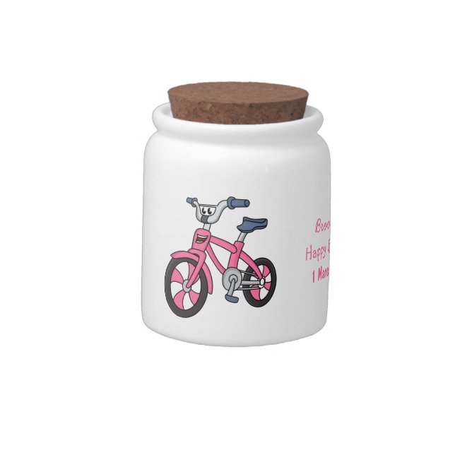 Cute pink kids bicycle cartoon illustration candy jar (Left)