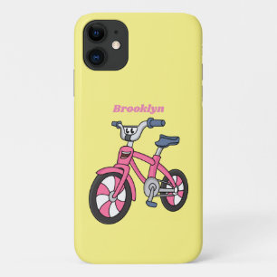 Cute pink kids bicycle cartoon illustration iPhone 11 case