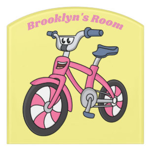 Cute pink kids bicycle cartoon illustration door sign
