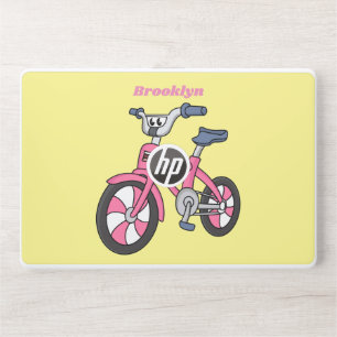 Cute pink kids bicycle cartoon illustration HP laptop skin
