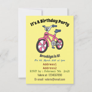 Cute pink kids bicycle cartoon illustration invitation