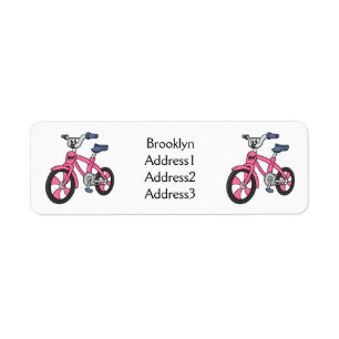 Cute pink kids bicycle cartoon illustration label