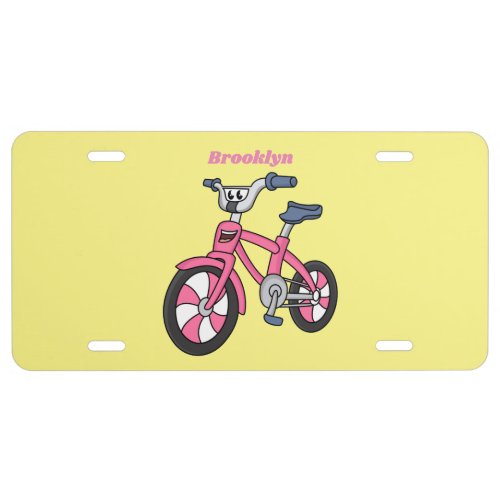 Cute pink kids bicycle cartoon illustration license plate