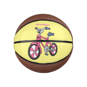 Cute pink kids bicycle cartoon illustration mini basketball