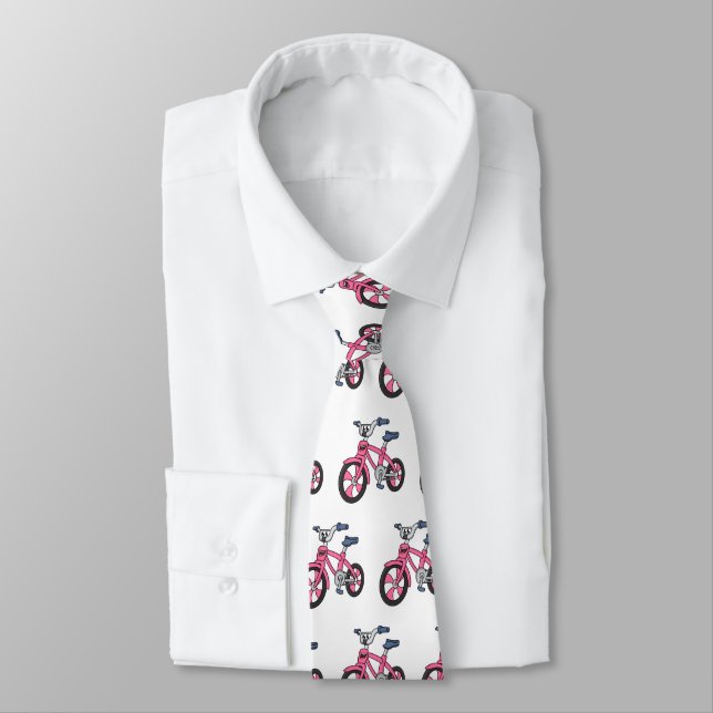 Cute pink kids bicycle cartoon illustration neck tie (Tied)