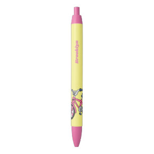 Cute pink kids bicycle cartoon illustration pen