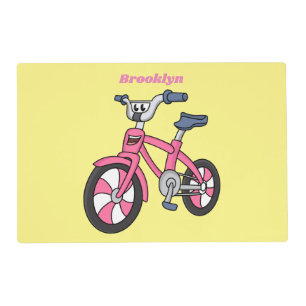 Cute pink kids bicycle cartoon illustration placemat