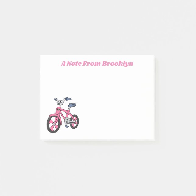 Cute pink kids bicycle cartoon illustration post-it notes (Front)