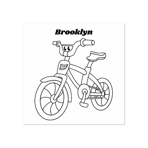 Cute pink kids bicycle cartoon illustration rubber stamp