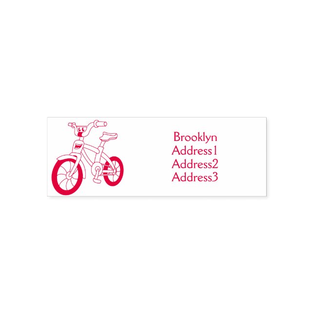 Cute pink kids bicycle cartoon illustration self-inking stamp (Design)