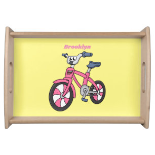 Cute pink kids bicycle cartoon illustration serving tray