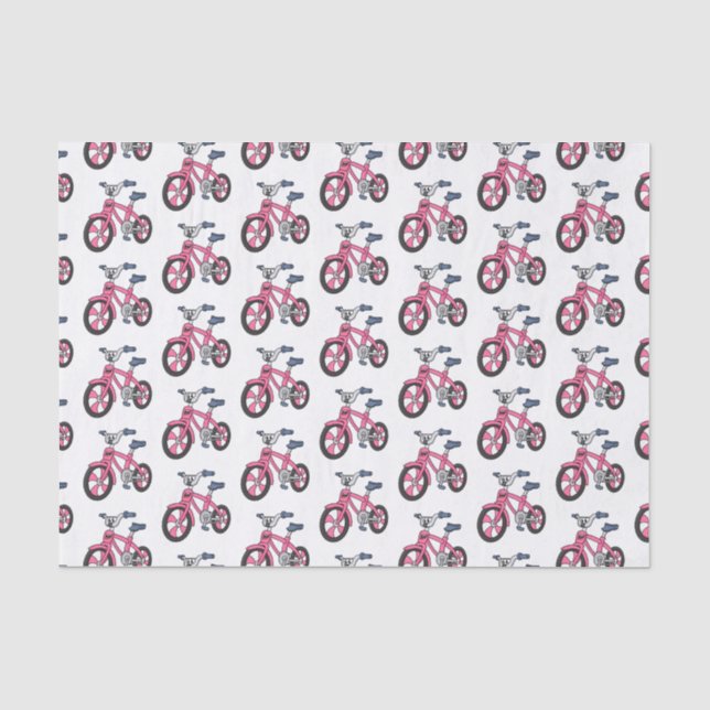Cute pink kids bicycle cartoon illustration tissue paper (Front)