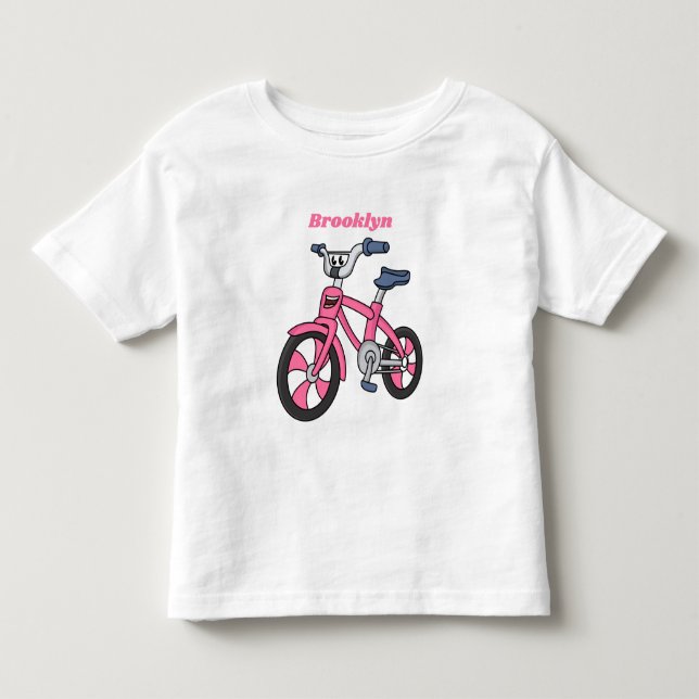 Cute pink kids bicycle cartoon illustration toddler t-shirt (Front)