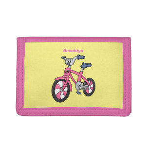Cute pink kids bicycle cartoon illustration tri-fold wallet