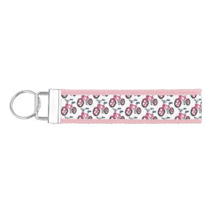 Cute pink kids bicycle cartoon illustration wrist keychain