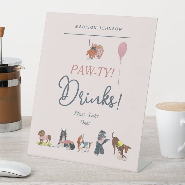 Cute Pink Kids Birthday Party Dogs Girl Pedestal Sign (In SItu)
