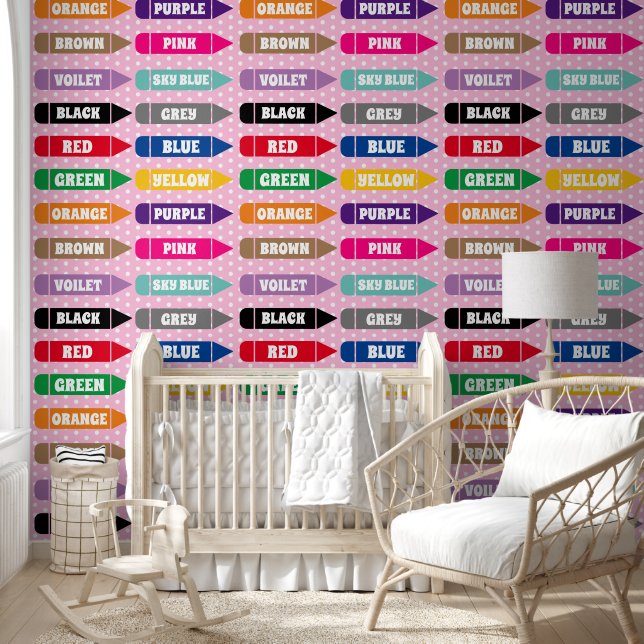 Cute Pink Kids Colors Learning Repeat Pattern Wallpaper (Kids)