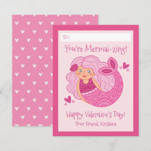 Cute Pink Kids Mermaid Valentine Note Card