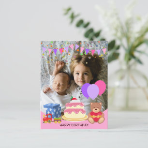 Cute Pink Kids Toys Birthday Celebration Photo Postcard