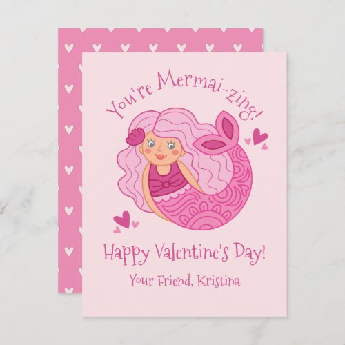 Cute Pink Kids Valentine Mermaid Note Card