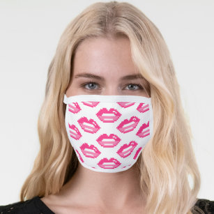 Cute pink kiss lips pixel art pattern trendy face mask