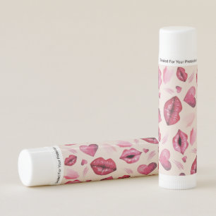 Cute Pink Kisses And Hearts Watercolor Lip Balm