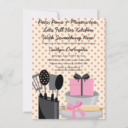 Cute Pink Kitchen Gadget Bridal Shower invitation