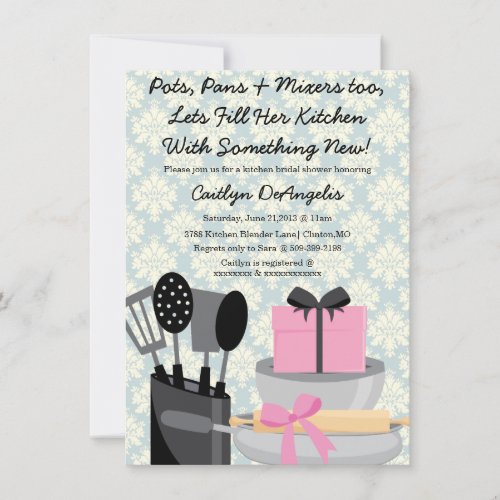 Cute Pink Kitchen Gadget Bridal Shower invitation