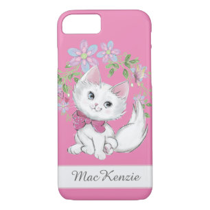 Cute PInk Kitten and Flowers Girl's iPhone 8/7 Case