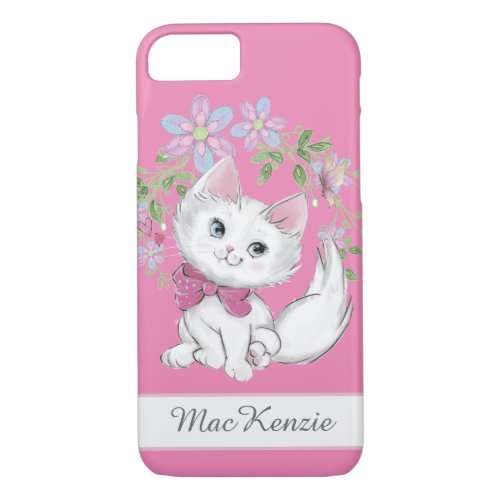 Cute PInk Kitten and Flowers Girls iPhone 87 Case