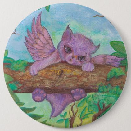 Cute Pink Kitten Cat winged Pinback Button