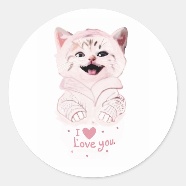 Cute Pink Kitten  Classic Round Sticker (Front)