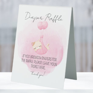 Cute Pink Kitten Diaper Raffle Baby Girl Shower Table Tent