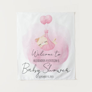 Cute Pink Kitten for Baby Girl Shower Welcome Tapestry