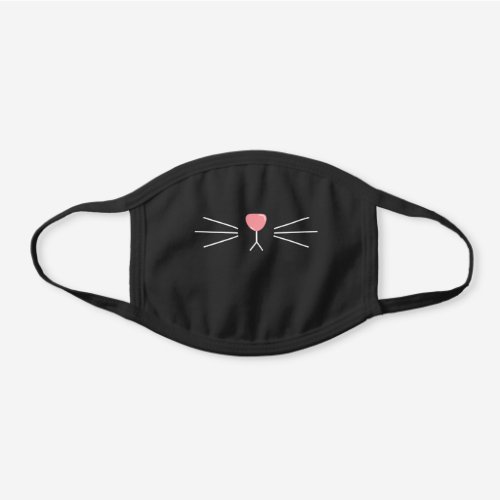 Cute Pink Kitten Nose  Whiskers Black Cotton Face Mask