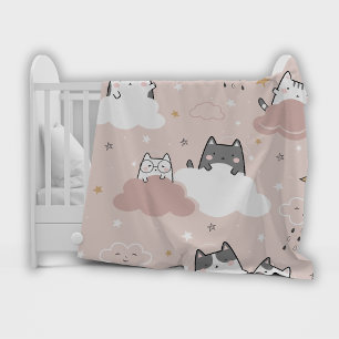 Cute Pink Kitten Pattern Baby Blanket