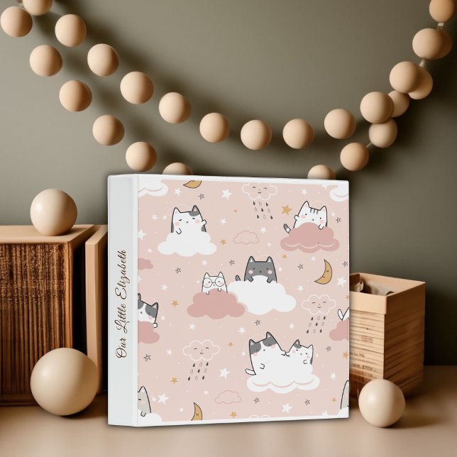 Cute Pink Kitten Pattern Photo Album 3 Ring Binder (Cute Pink Kitten Pattern Album 3 Ring Binder!)
