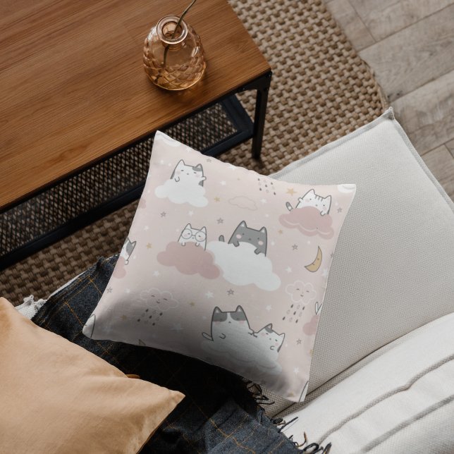 Cute Pink Kitten Pattern  Throw Pillow (Creator Uploaded)