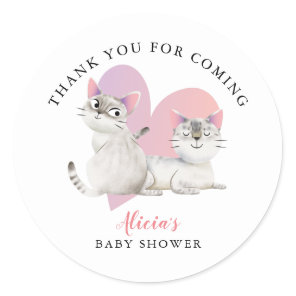 Cute Pink Kitten Twins Baby Shower Favor Classic Round Sticker