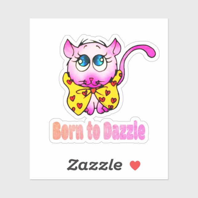 Cute Pink Kitty - Born to Dazzle Art Sticker (Sheet)