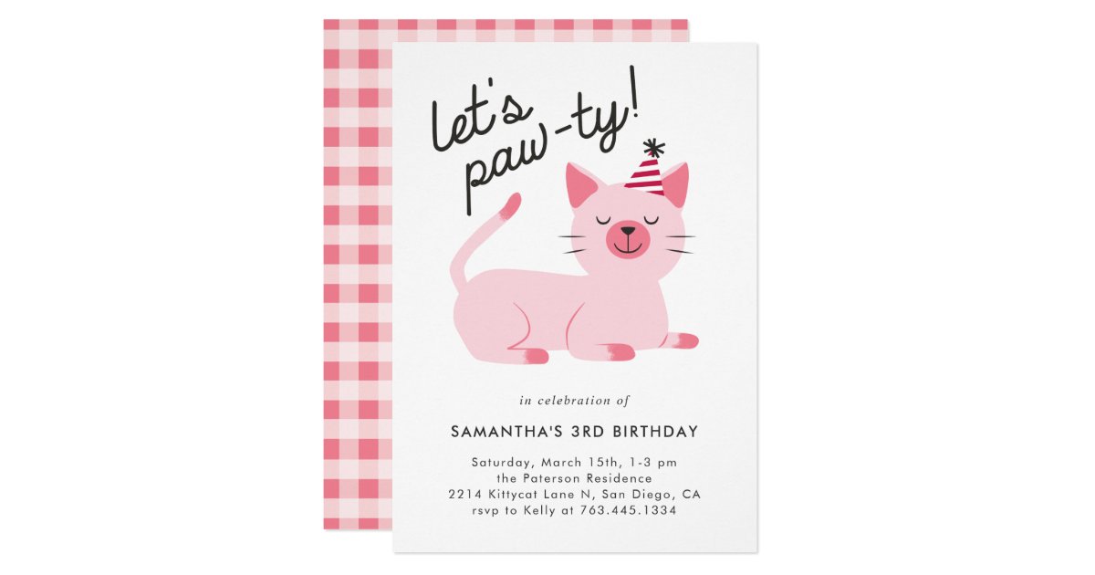 Cute Pink Kitty Cat Birthday Party Invitation Zazzle Com