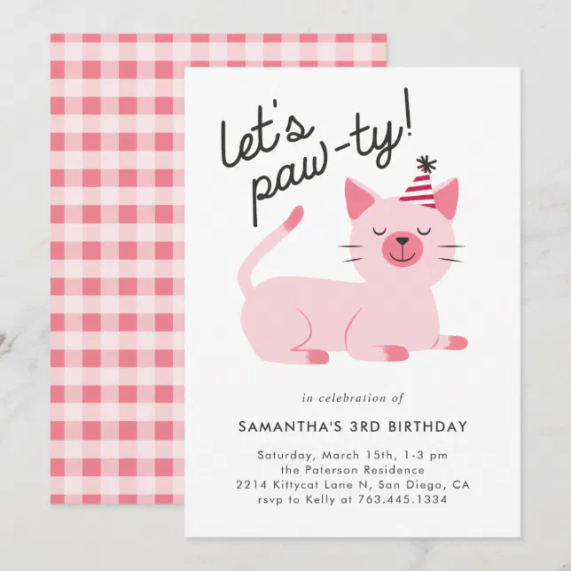 Cute Pink Kitty Cat Birthday Party Invitation Zazzle