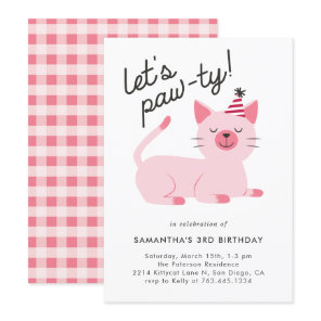 Cute Pink Kitty Cat Birthday Party Invitation