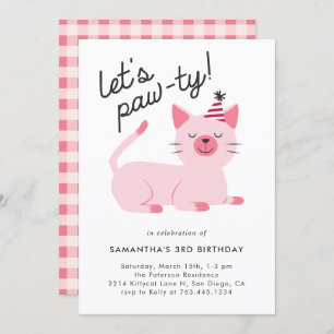 Cute Pink Kitty Cat Birthday Party Invitation