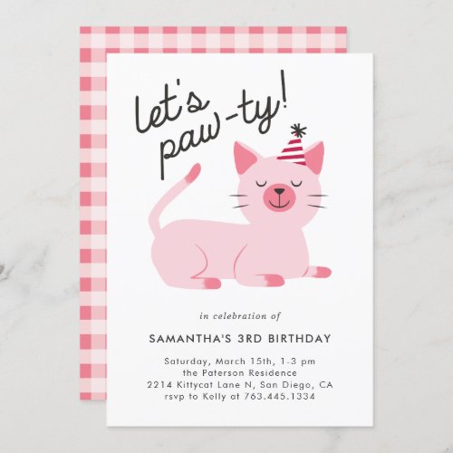 Cute Pink Kitty Cat Birthday Party Invitation